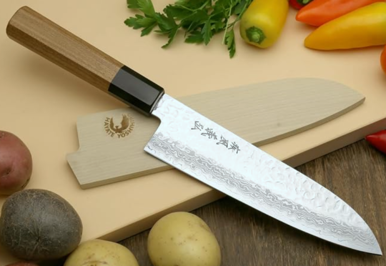 Yoshihiro VG-10 46 Layers Hammered Damascus steel 7 inch Santoku Knife