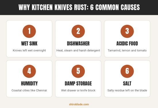 Common causes of rust spots on kitchen knives in India